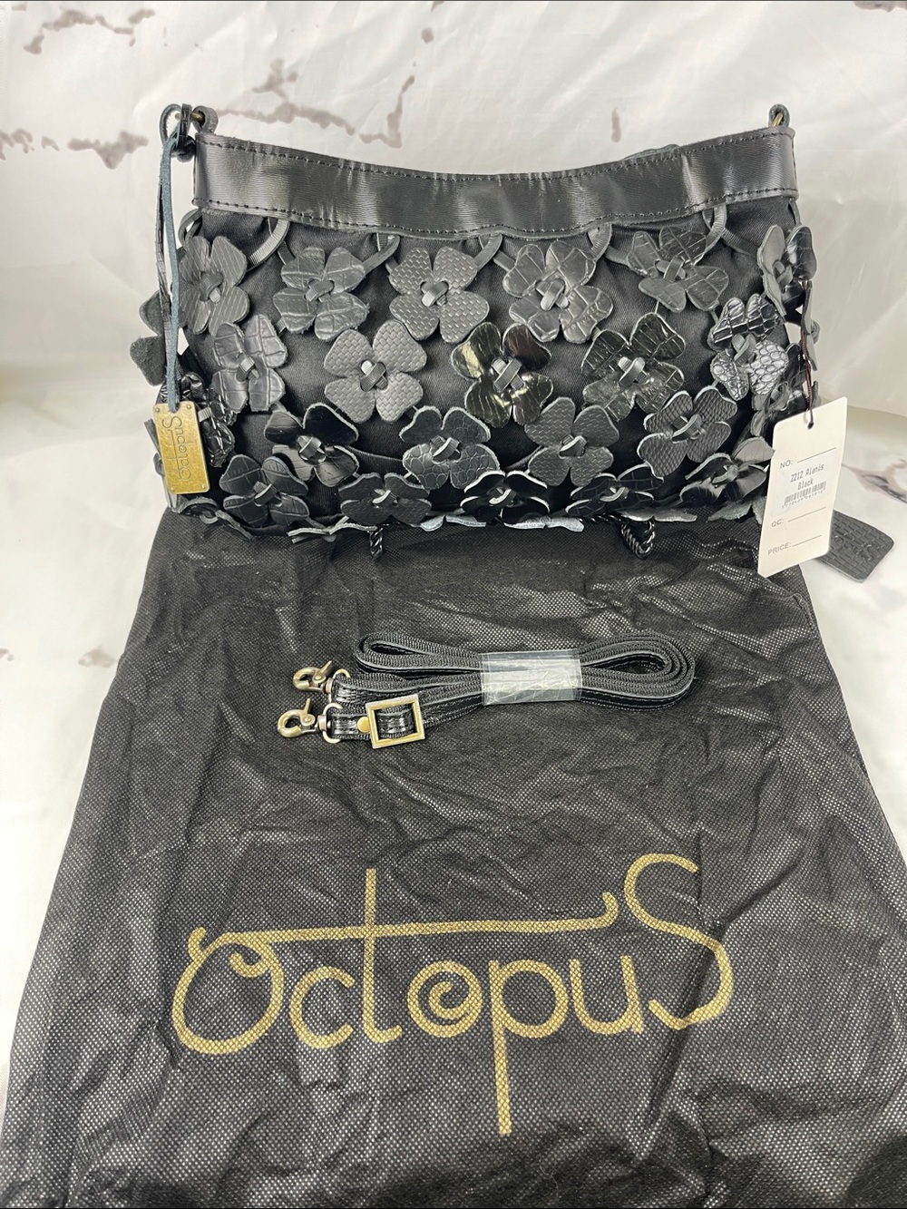 Octopus Alanis Style Leather Purse Clutch Crossbody Floral Cutout Applique Woven